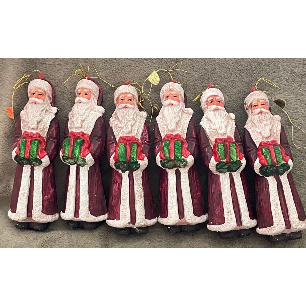 Vintage Lot of 6 Silvestri Hard Plastic Father Christmas Santa Claus Ornaments